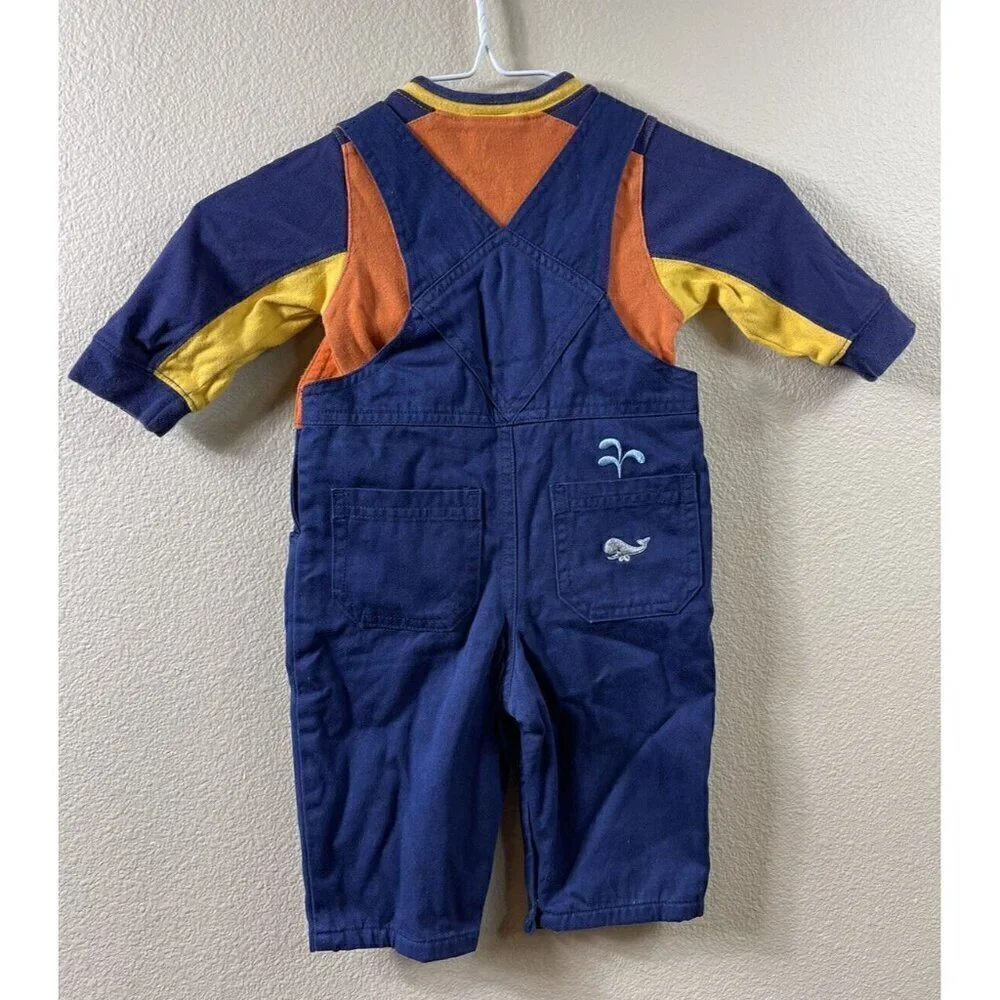 Gymboree Nautical Adventure 2pc Set Navy Blue Overalls & Orange Bodysuit 6-12 M